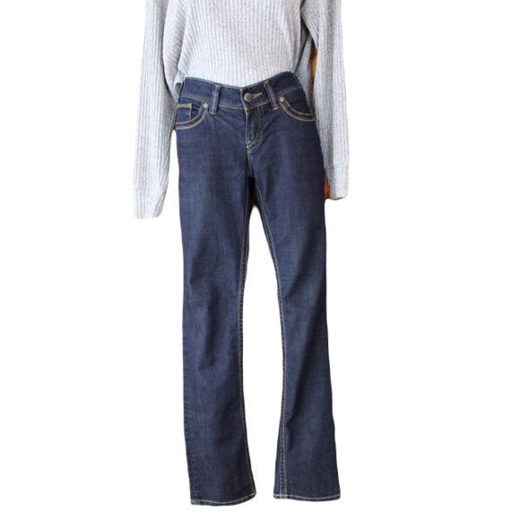 Silver Suki Jeans Size 27x32 Mid Rise Straight Leg Dark Denim Blue Pockets D21 - Picture 1 of 14